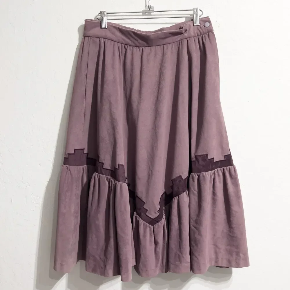 Vintage Skirt Small Medium Purple Plum Western Midi Tiered Faux Suede Festival - Picture 1 of 9